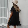 Black V Neck Casual Sexy Dress for Women Solid Short Laddies Dress Hairball Summer Spring Holiday Style