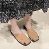 Fashion Low Female Shoes Loafers Fretwork Heels Cover Toe Womens Slippers Outdoor Slides 2025 Flat Retro Shoes Cover Toe Slippers Flat L