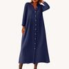 Women's Fashionable Solid Color Round Neck Seven Quarter Sleeve Button Loose Shirt Dress