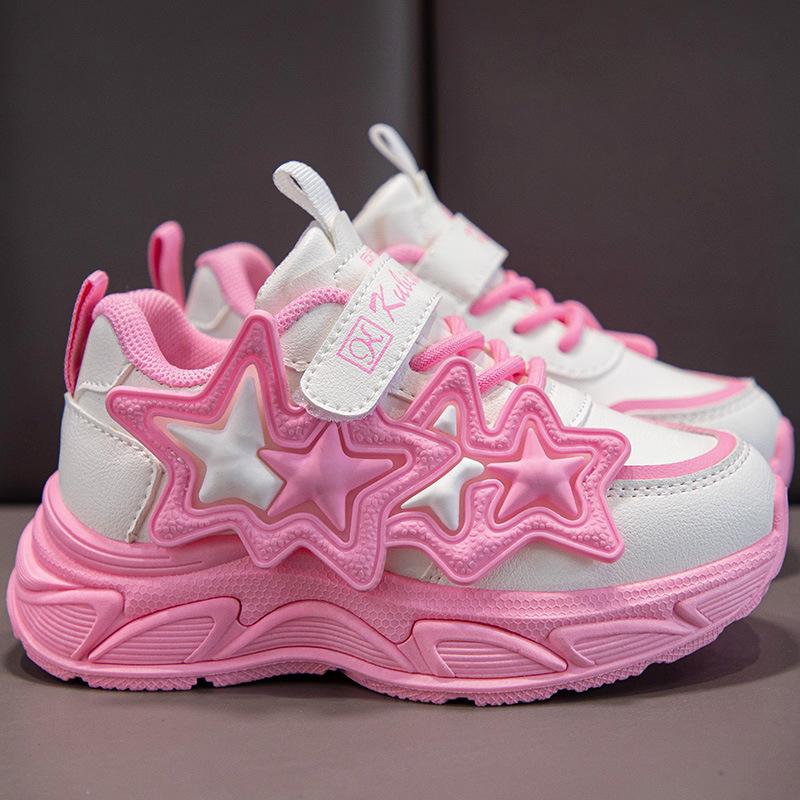 

Кросівки для дівчаток шкіряна поверхня дихаюча 2024 нові дитячі на м якій підошві бігові середні діти старшого віку для дівчинки взуття для тата 26-31 beats 6 pairs рожевий