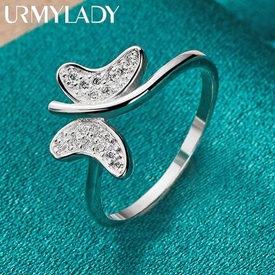 925 Sterling Silver Butterfly Inlaid Zircon 7 8 9 10 Ring For Women Jewelry