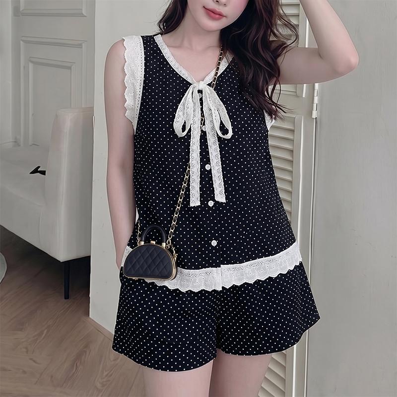 ZANZEA Women Sleeveless Vest Tops and Shorts Casual Polka Dot Print Two Piece Sets