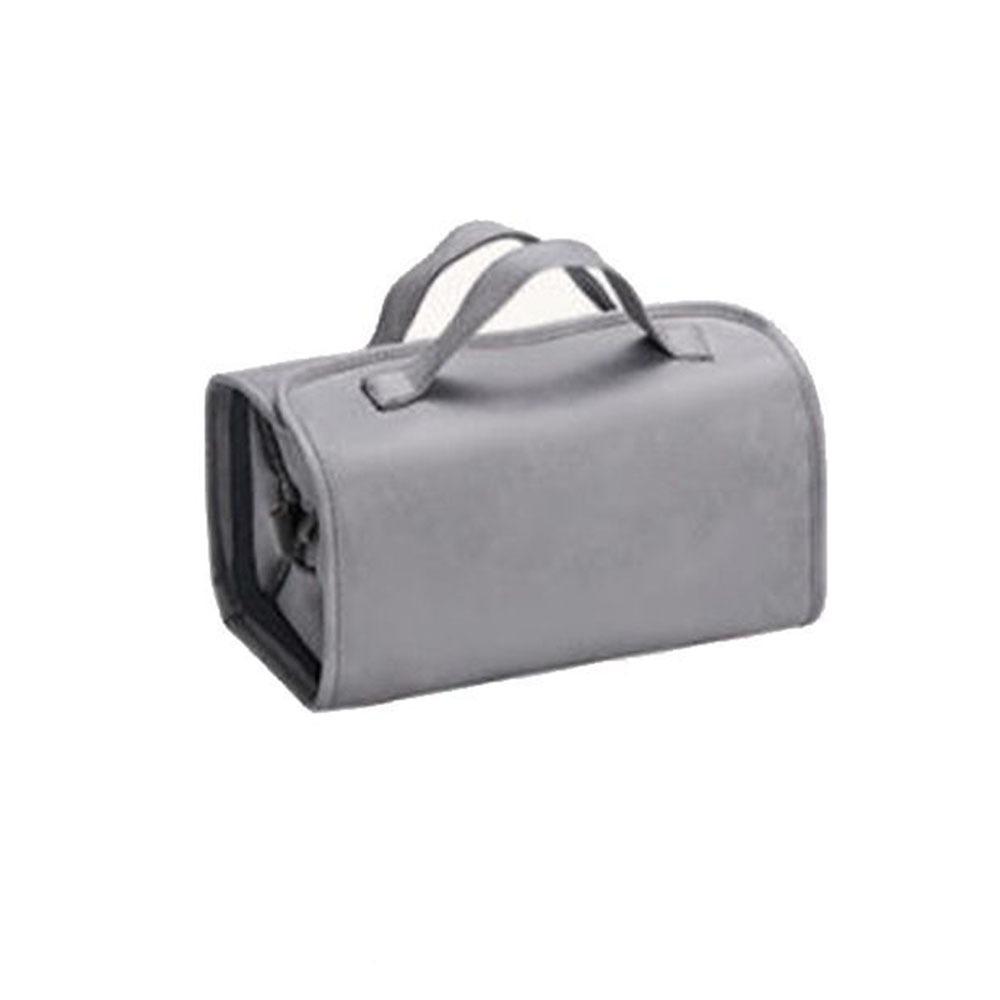 Large Capacity Foldable Cosmetic Bag PU Leather Makeup Storage Bag Travel Use серый