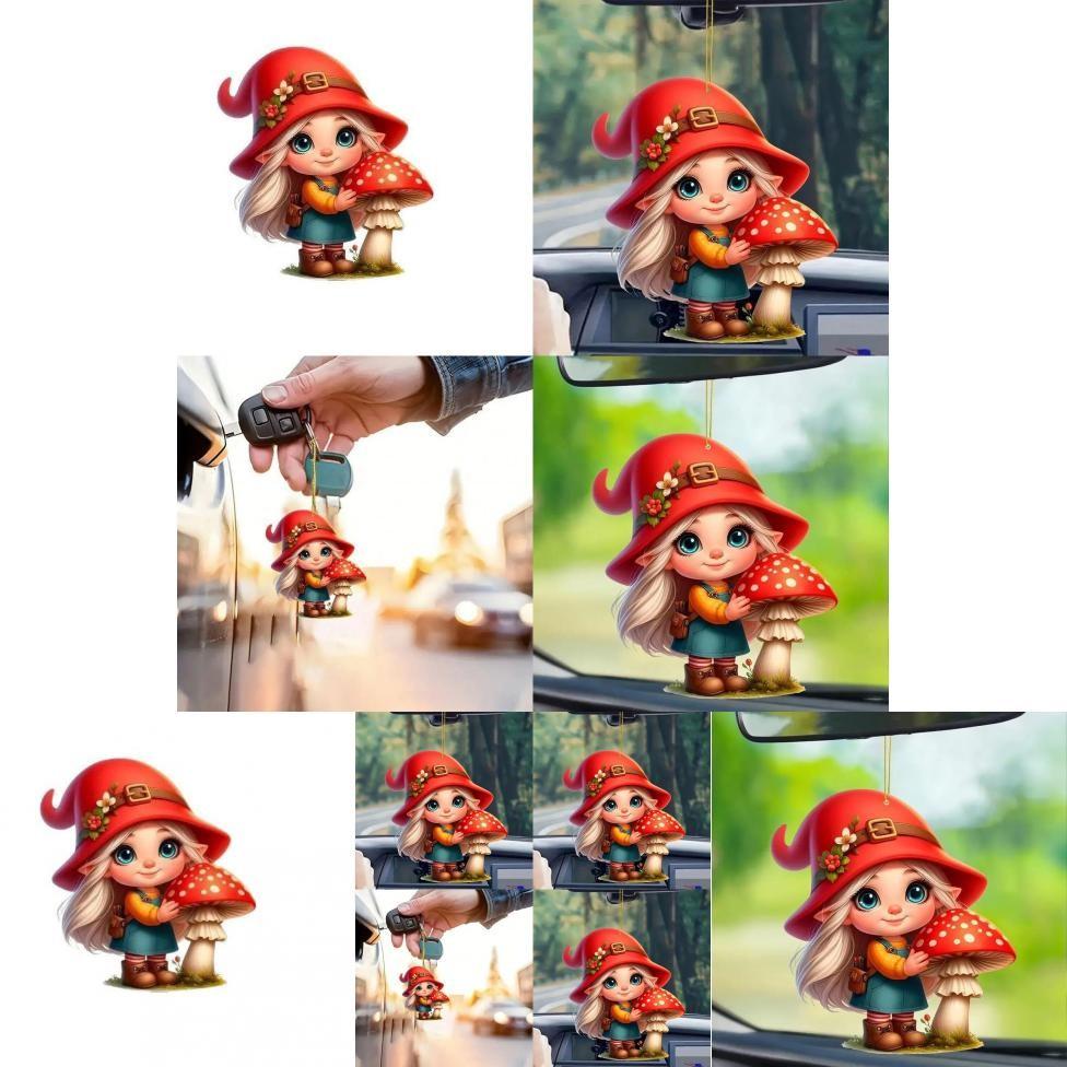Car Decor Acrylic Cute Little Red Riding Hood Mushroom Girl Keychain Pendant For Vehicle Interior