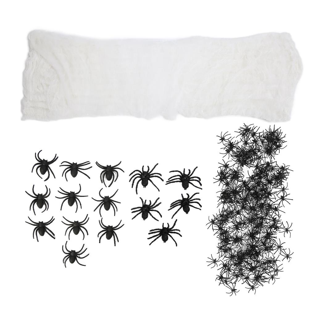 200g Halloween Spider Webs Stretch Cobwebs with 215 Plastic Spiders for Halloween Haunted House