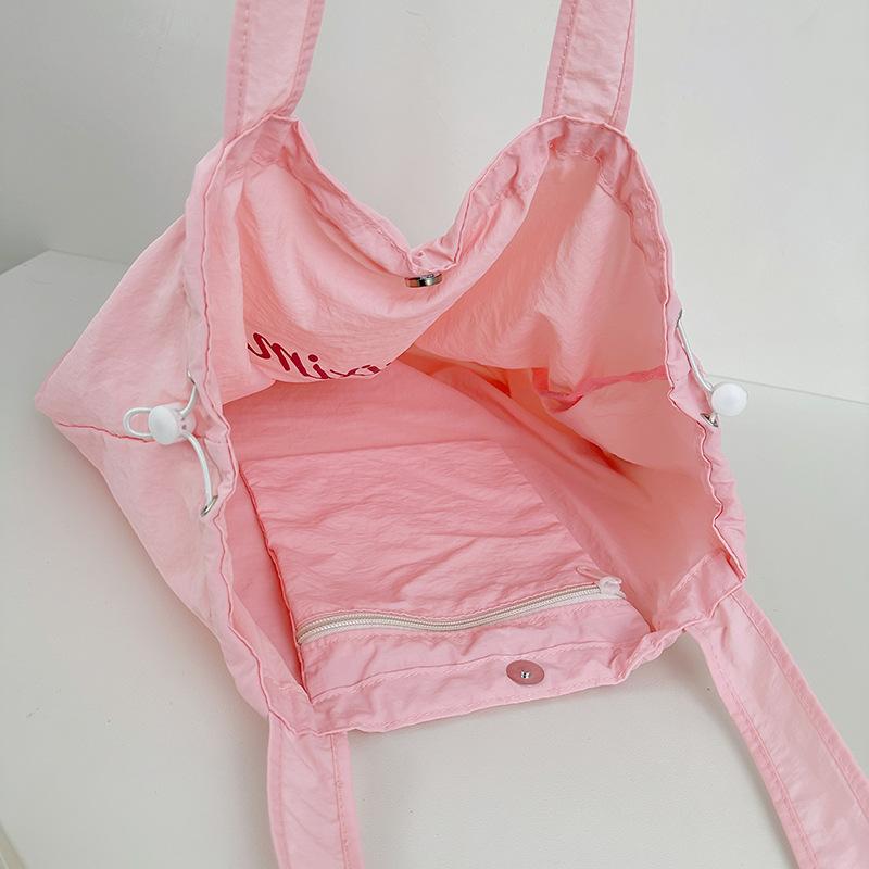 Korean New Drawstring Tote Bag Letter Printed Bag for Women Large Capacity Nylon Casual Versatile Portable Shoulder Bag