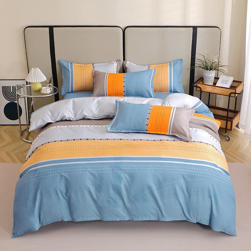 Autumn Winter Pure Cotton Brushed 4 Piece Bedding Set Simple Striped Thick Bed Sheet Duvet Cover All Cotton Bed Supplies 3 Piece Set With Pillowcase