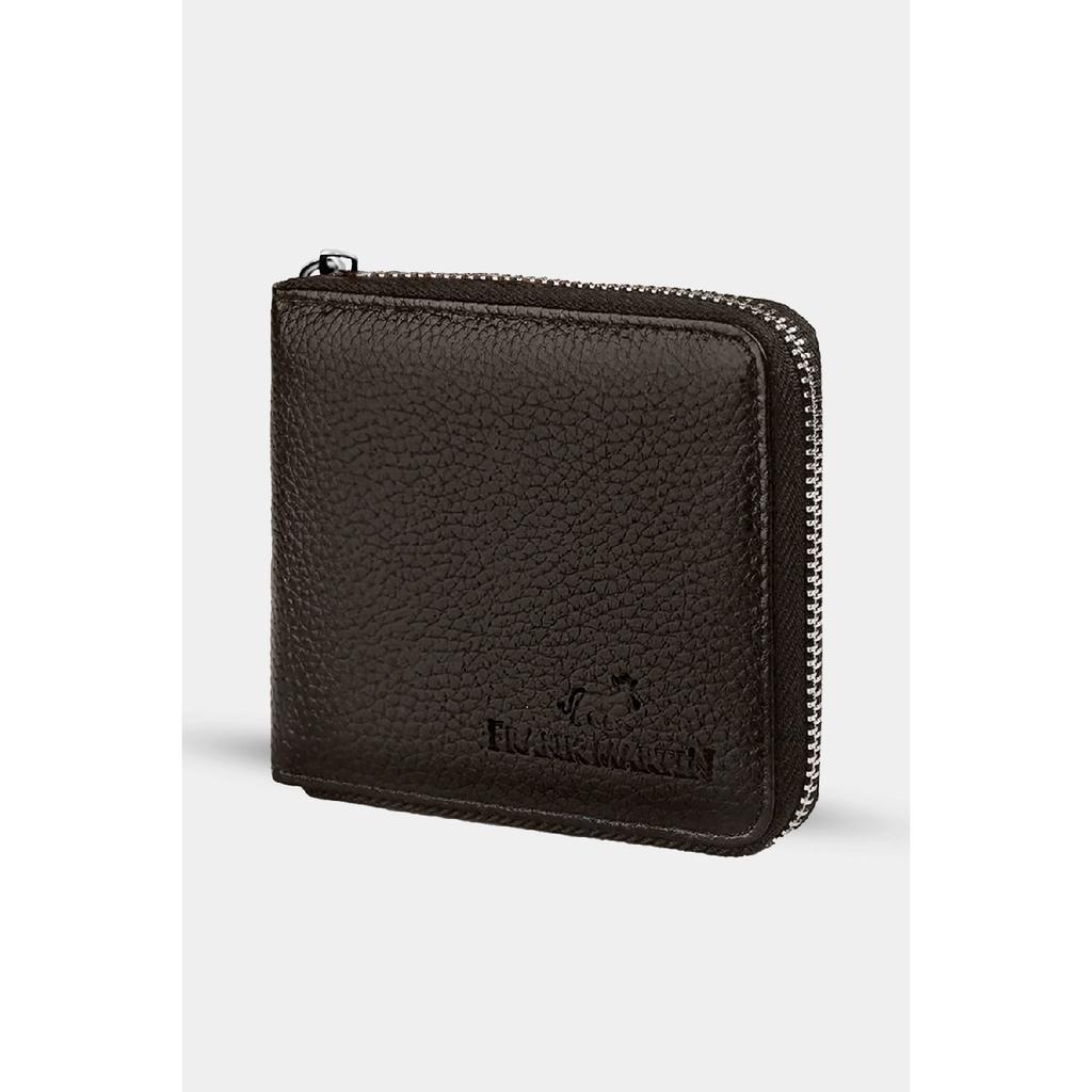 Stilvolles schwarzes Kartenetui aus Leder mit originellem Geldfach mit Reißverschluss und Geschenkbox