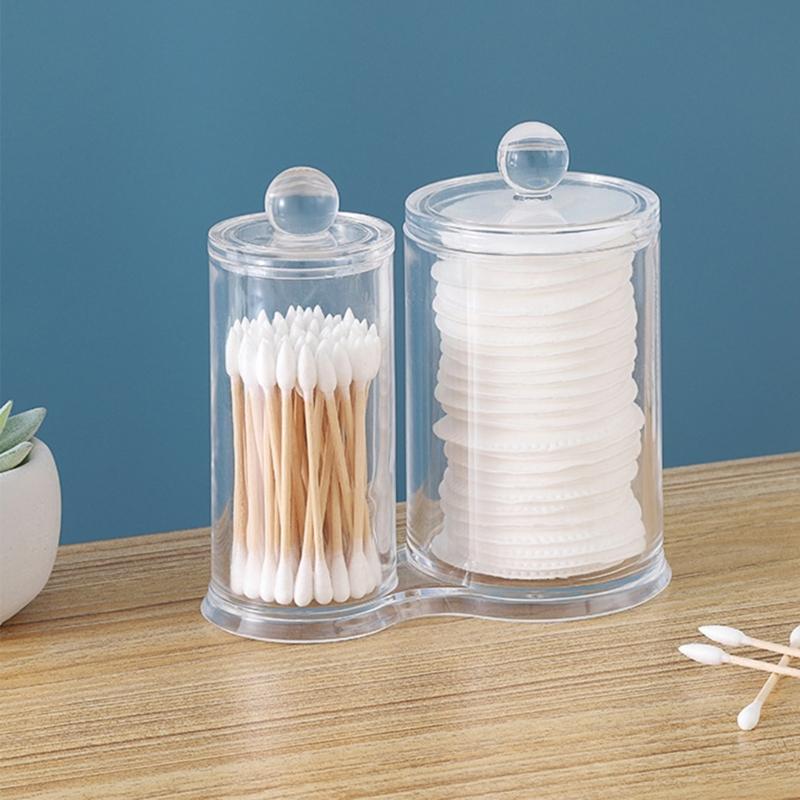 Multipurpose Clear Acrylic Storage Container Set With Lids Qtip Dispenser For Vanity Bathroom Countertop Organization