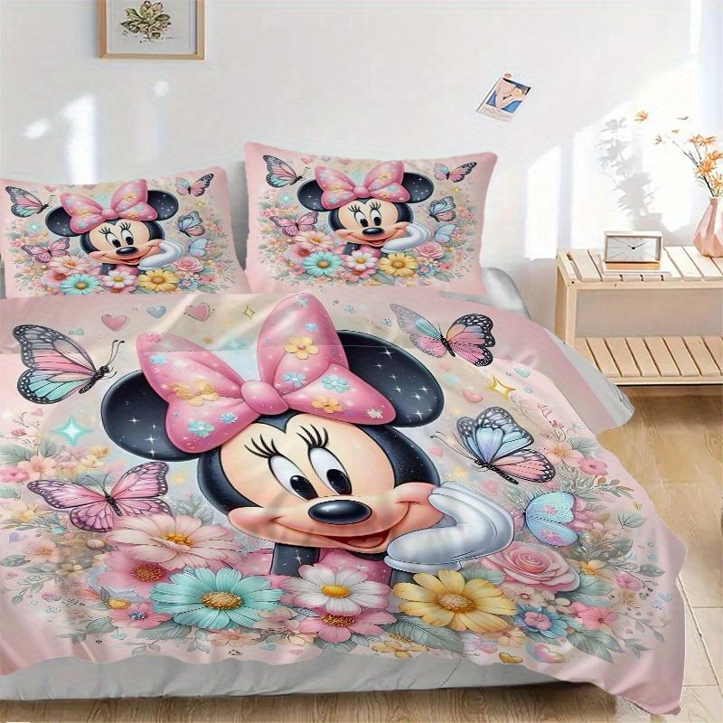 3pcs Cute Minnie Flower Bedding Set, Including 1 Quilt Cover and 2 Pillow Shams, Without Filling, Soft and Comfortable Home Bedroom B011