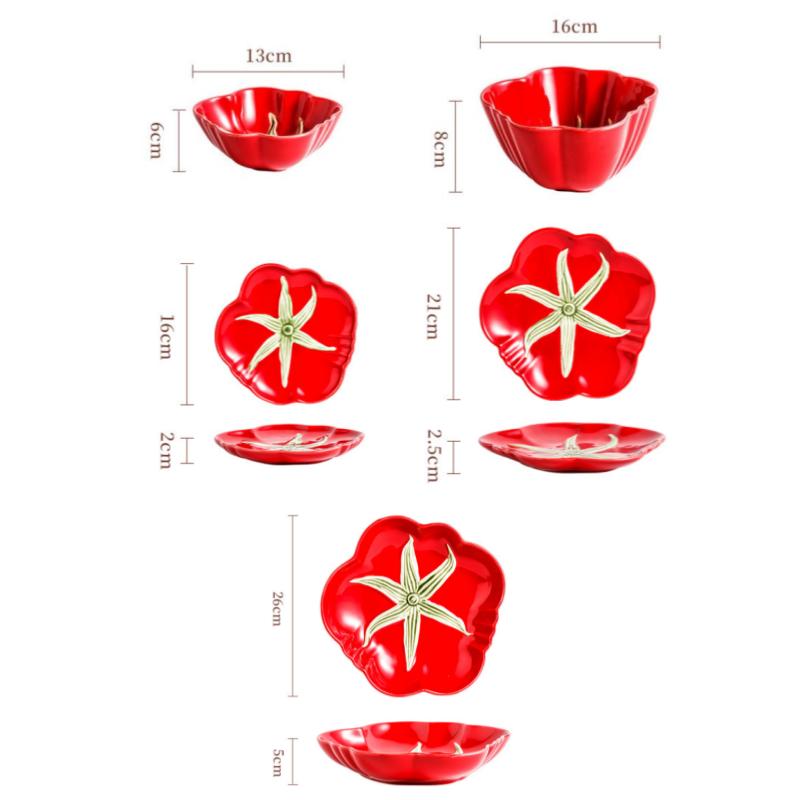 Cartoon Tomato Ceramic Dish Porcelain Plate Red Vegetable Bowl Food Tray Dinner Plate Set Home Kitchenware Premium