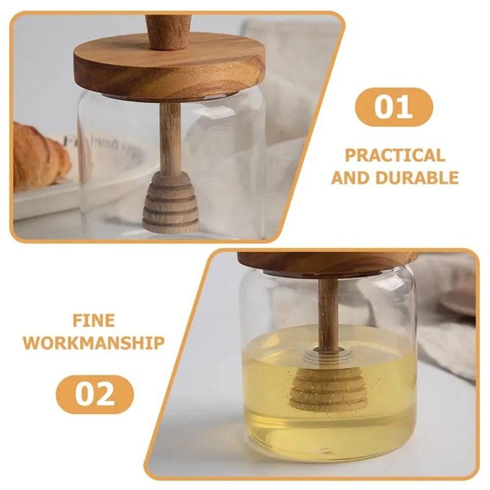 Wooden Honey Dipper Honey Jar Dipper Set Lid Glass Honey Containers Durable Honey Dispenser  Gift