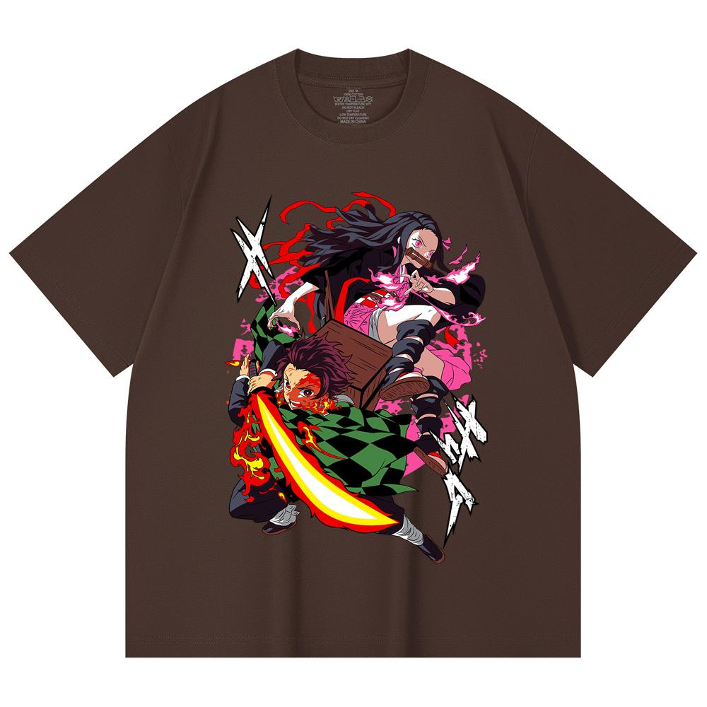 230 Gsm 100% Cotton Demon Slayer V3 Tanjiro Nezuko Print Unisex Heavy Cotton T Shirt