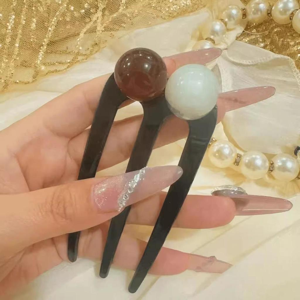 U-shaped Acetic Acid Hairpin Simple Beads Hair Stick Women Girls Colored U-Shaped Irregular Hairpin Jewelry Styling  Accessories