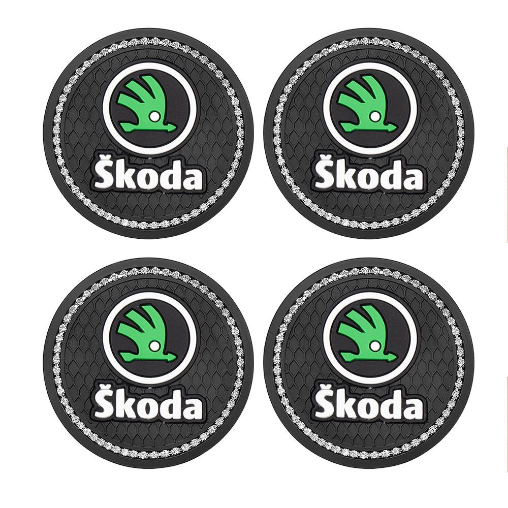 2025 Hot 1/2/4Pcs Car Coaster Water Cup Mat Non-Slip Pad Accessories For Skoda Rapid Scala Kodiaq Fabia Kamiq Karoq Octavia 2 3