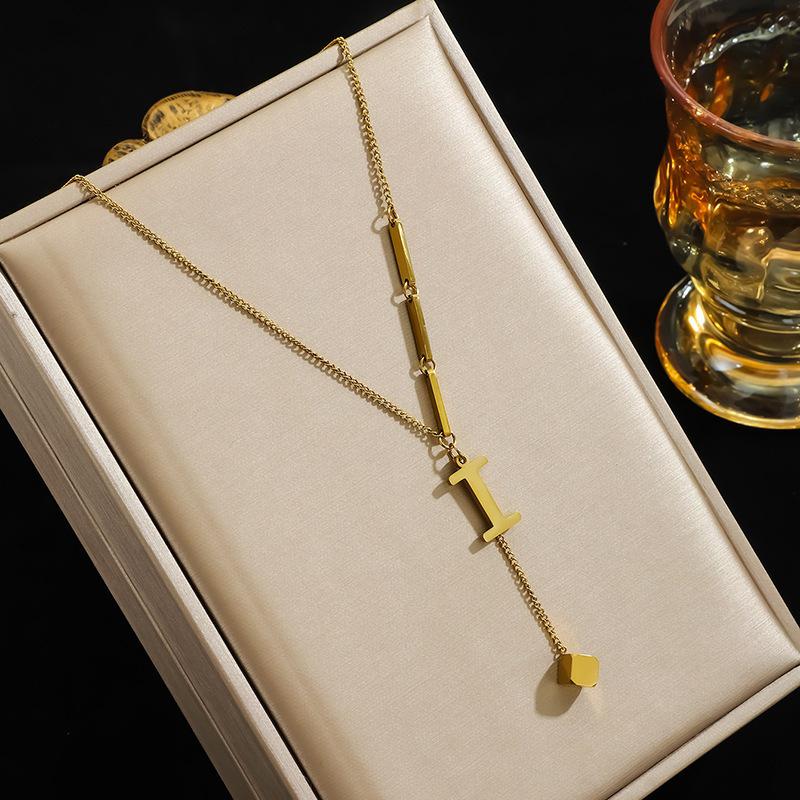 High-End Women's English Letter Necklace - 2026 Clavicle Chain with 26 Niche Tassel Pendants In Titanium Steel