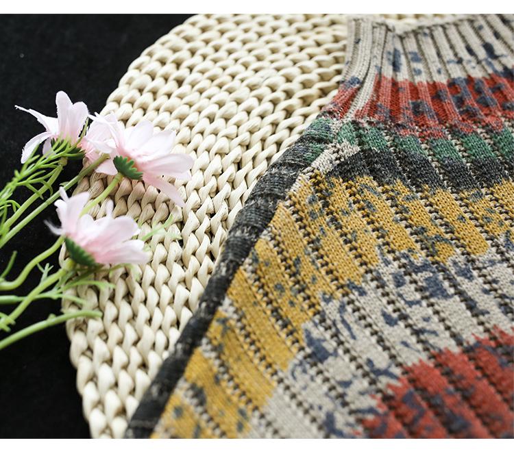 Retro Striped High Neck Knit Sweater - Autumn/Winter Collection