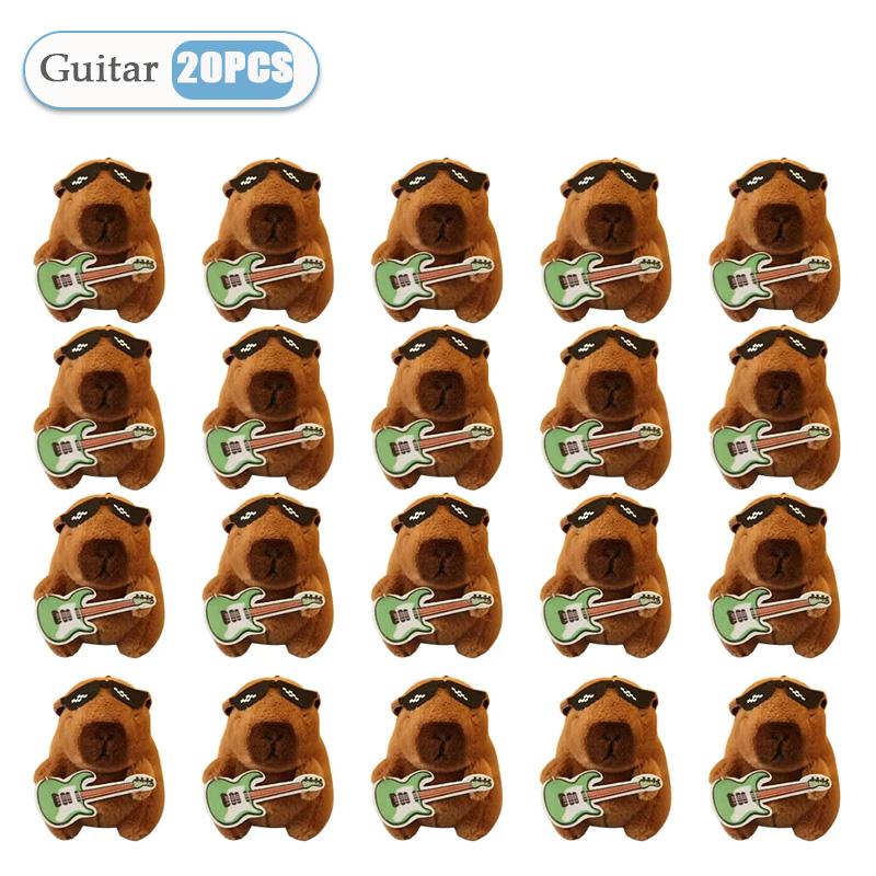 1-20PCS Cute Guitar Capybara Plush Toy Cartoon Guinea Pig Pendant Stuffed Doll Backpack Keychain Bag Car Key Ring Decor Kid Gift