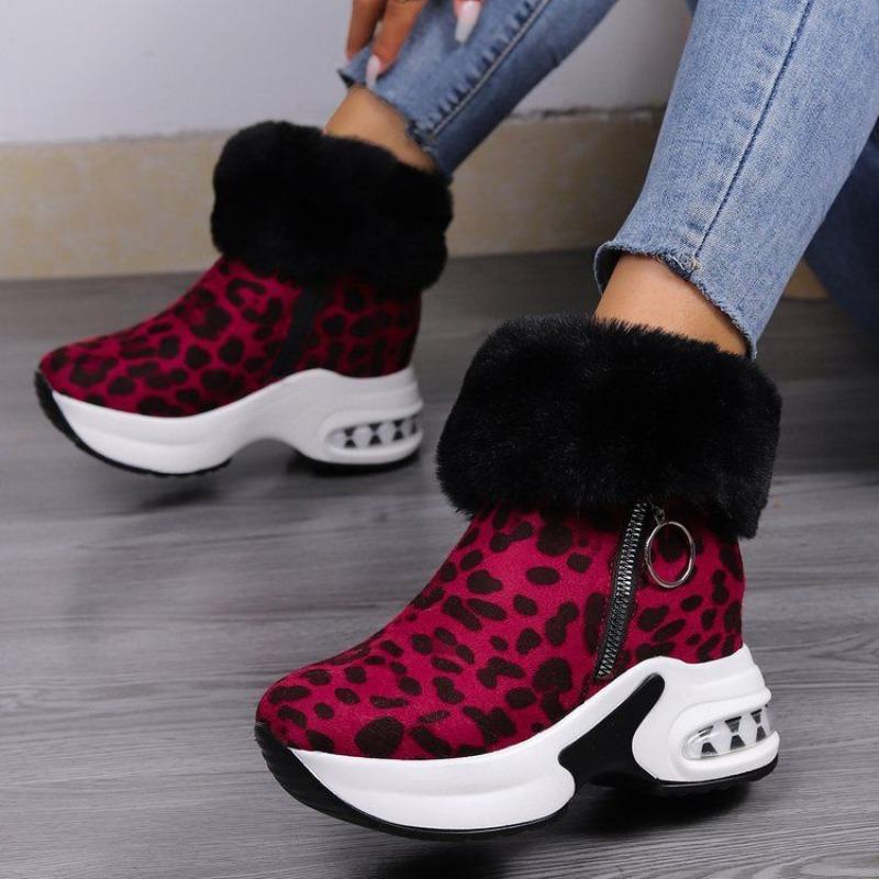 Large size snow boots for women's autumn and winter new warm and velvet red heightening casual cotton shoes for women