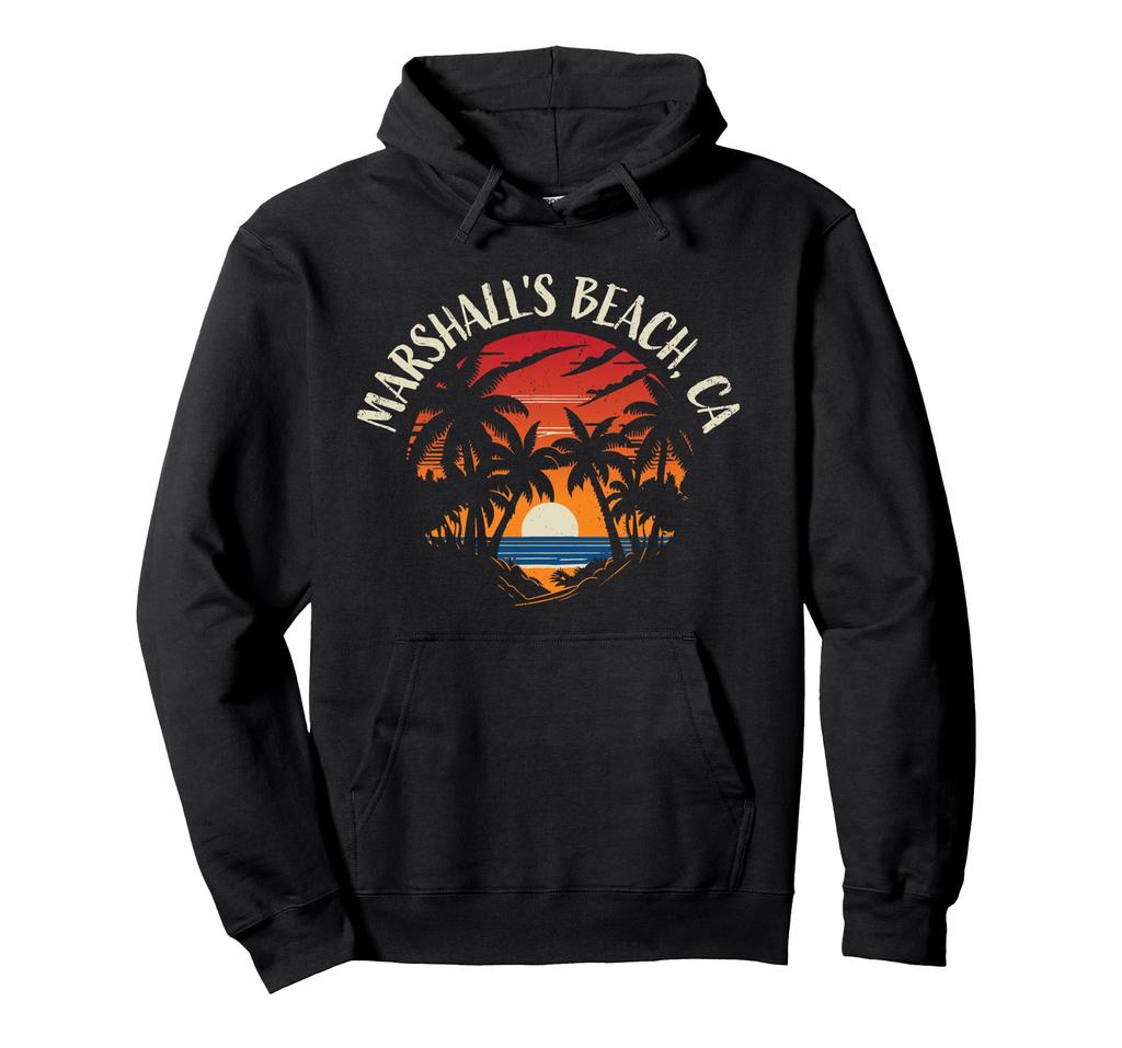 Marshall's Beach Retro Vintage Sunset Distressed Design Hoodie