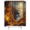 Window View with Moonlit Ocean Shower Curtain Warm Autumn Decor for Bathroom Orange Floral Lighting
