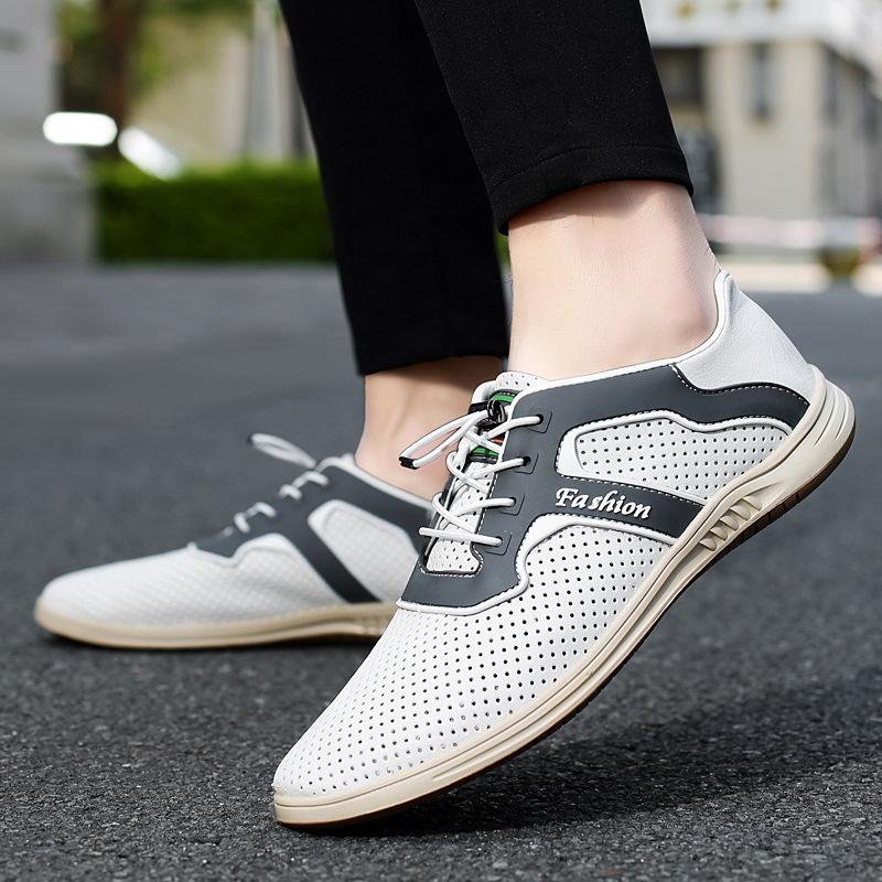Men's Shoes Hole Elastic Band Breathable Trend Sports Outdoor Men's Hollow Casual Leather Shoes