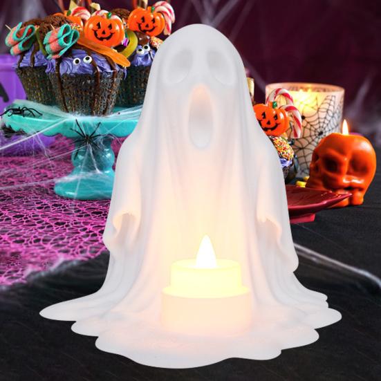 Ghost Candle Holder with LED Candle Spooky Ghost Candle Holder Flameless Candle