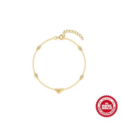 S925 Sterling Silver Classic Simple Ladies Glossy Love Diamond Bracelet Wind Adjustable Jewelry
