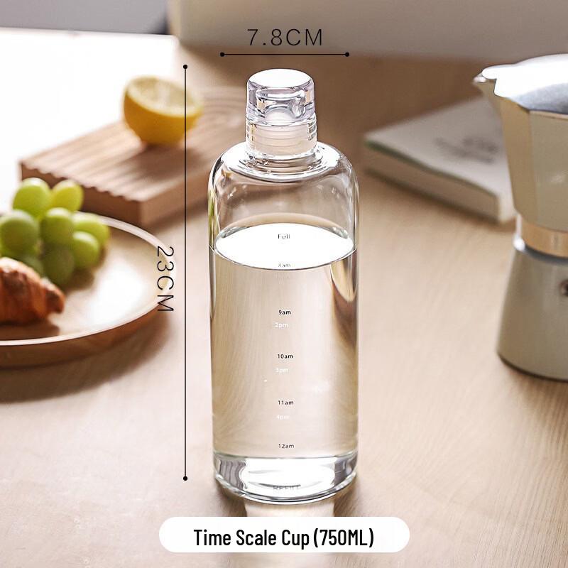 Shangqi 750ml High Borosilicate Glass Water Bottle with Time Markers