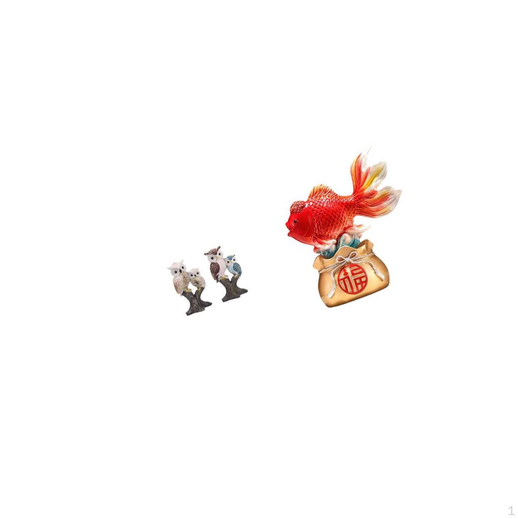 Realistic Owl And Koi Fish Sculpture Figurine for Office Living Room Entryway Desktop Decoration