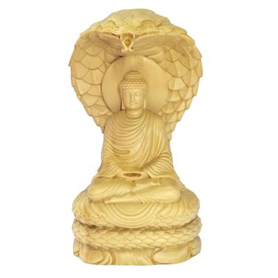 Wooden Buddha Statue Shaka Nyorai 16cm Buddhist Art Buddha Sculpture Buddha Statue Wood Carving Made from Cypress Wood - "Soto, Rinzai, Tendai"