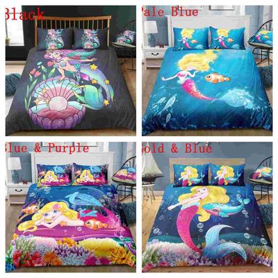 Mermaid Pattern Home Bed Cover Polyester Soft Comforter Duvet Cover Pillowcase Children Single Size Bedding Set Cover