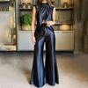 Women's Solid Color Hollow Out Hem Top Waisted Flared Pants Set