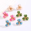 Korean Colorful Drip Oil Flower Stud Earrings for Women Minimalist Metal Double-Layer Floral Temperament Earrings Jewelry Gifts
