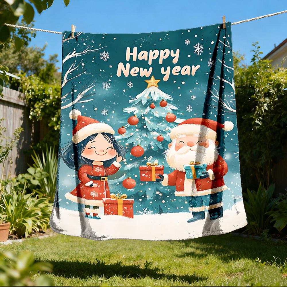 

1pc Christmas New Year Outdoor Flannel Blanket , Machine Washable Perfect Gift for Birthday , Holiday Travel Accessory , Durable Material 80x120cm