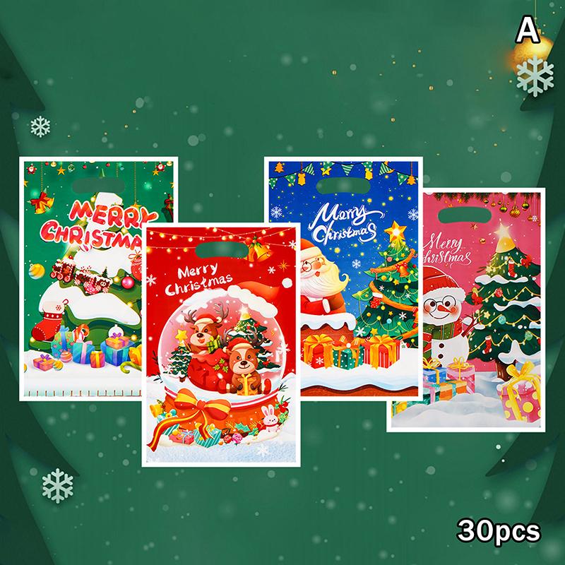 

30 шт. Рождественские пластиковые подарочные пакеты Счастливого Рождества Пакет для сладостей с ручкой Пакет для угощений, конфет, печенья, снеков для рождественской вечеринки