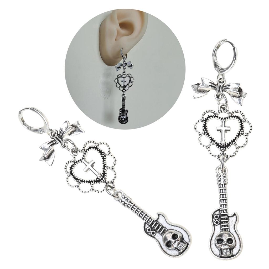 Sweet Cool Dangle Earrings Fashion Heart Bowknot Guitar Pendant Earrings Gothic Drop Earrings Punk Style Woman Jewelry