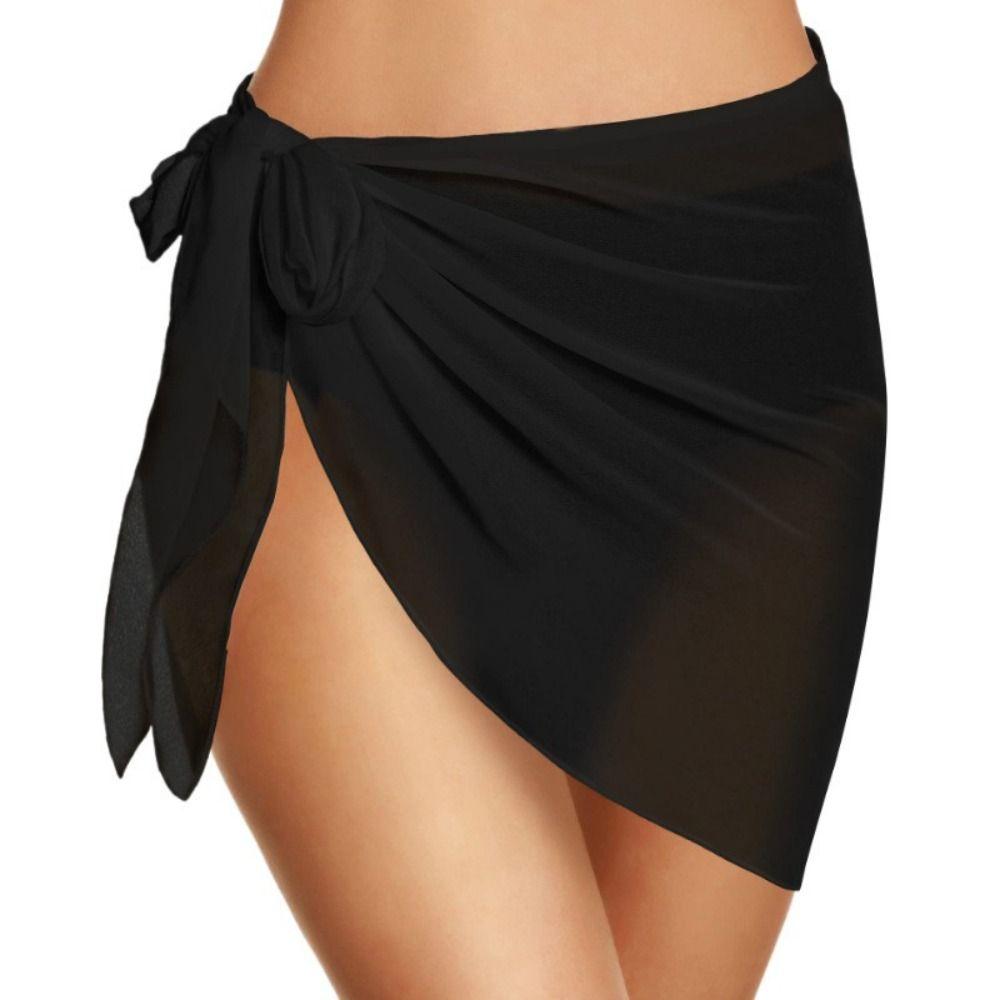 Solid Color Swimsuit Cover Ups Sheer Mesh Sheer Short Skirt Shiny Beach Wrap Skirt For Women
