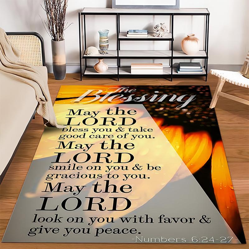 Inspiring Religious Quote On Floral Background Non-slip Rug Suitable for Living Room and Bedroom Sofas.