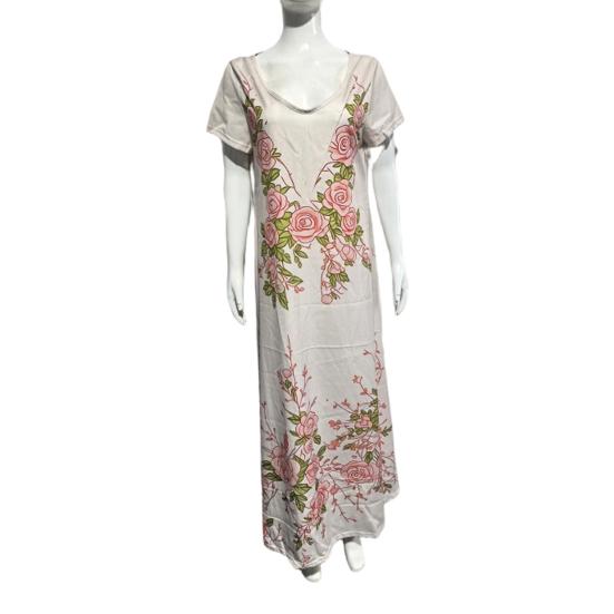 Women's Floral Print Maxi Dress Short Sleeve V Neck Swing Dress Boho Flowy A-Line