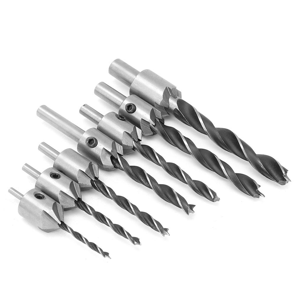 7pcs Woodworking Countersunk Drill Bit 5 Flute Chamfer Tool with Hex Key