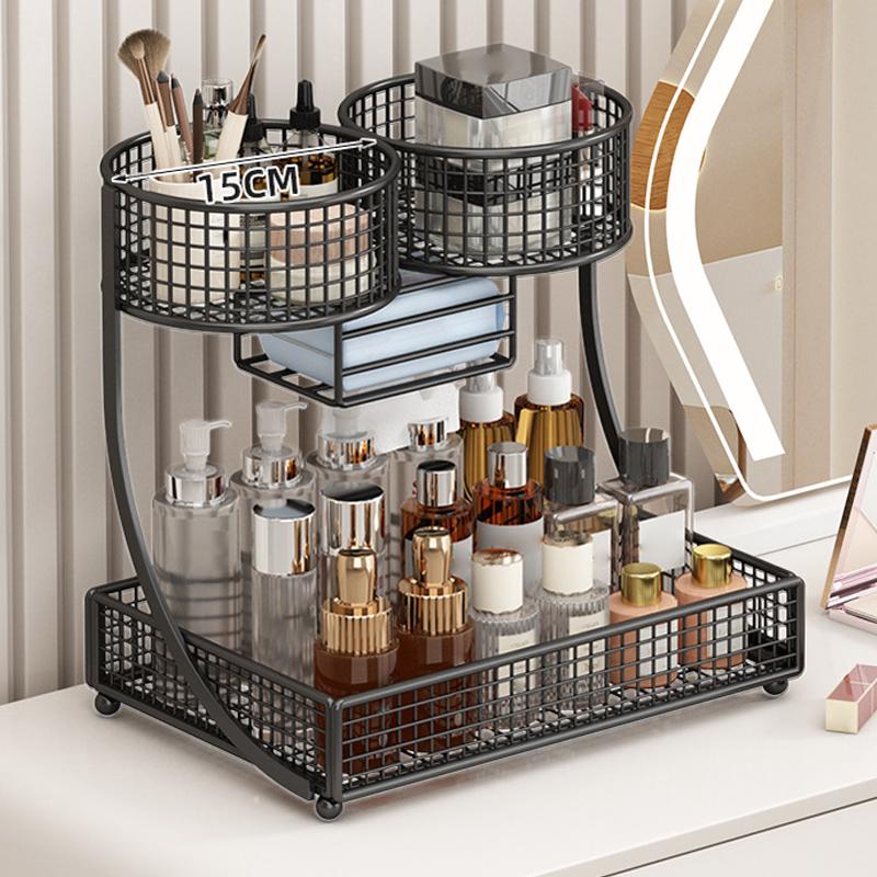 1Pc Lightweight Varnished Metal Makeup Storage Rack - No - Installation, Ideal For Vanity Countertop, For Lipstick & Skincare