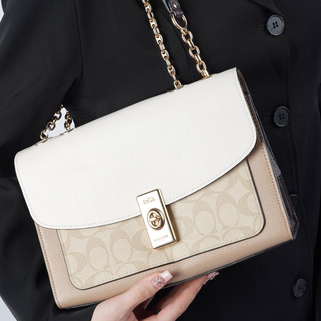 Coach Lane 26 Monogram Color Block Canvas und Leder Klappe Kette Schultertasche Damen Schultertasche C2174-IMOT4