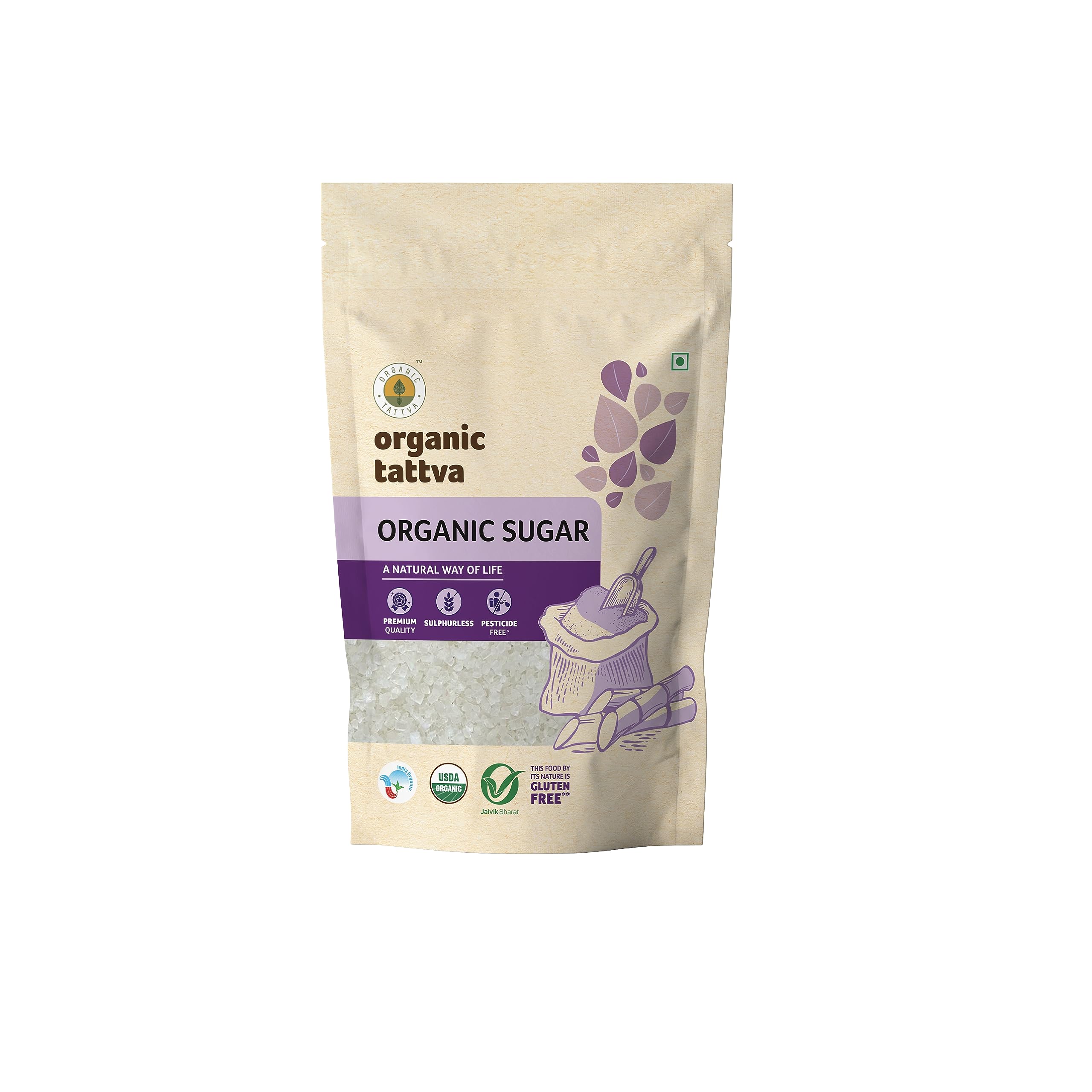 

Organic Tattva All Natural Sugar 1kg Fresh - Organically Processed from Fresh Sugarcane Juice, Zero Chemicals, Pure & Unrefined, Hygienically Pac