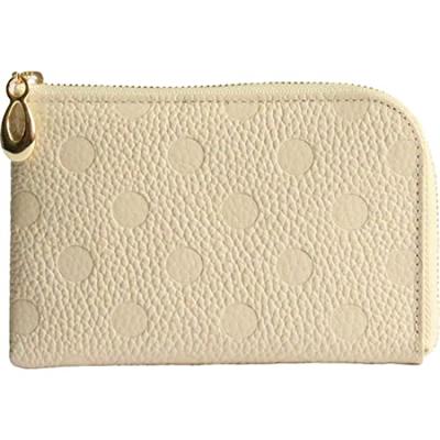 Zipper Mini Wallet for Made In Polka with Outside Easy To Cashless Card Minimalist [Brave] [Himeji Leather] L-shaped Women, Japan, Dots, Dots,
