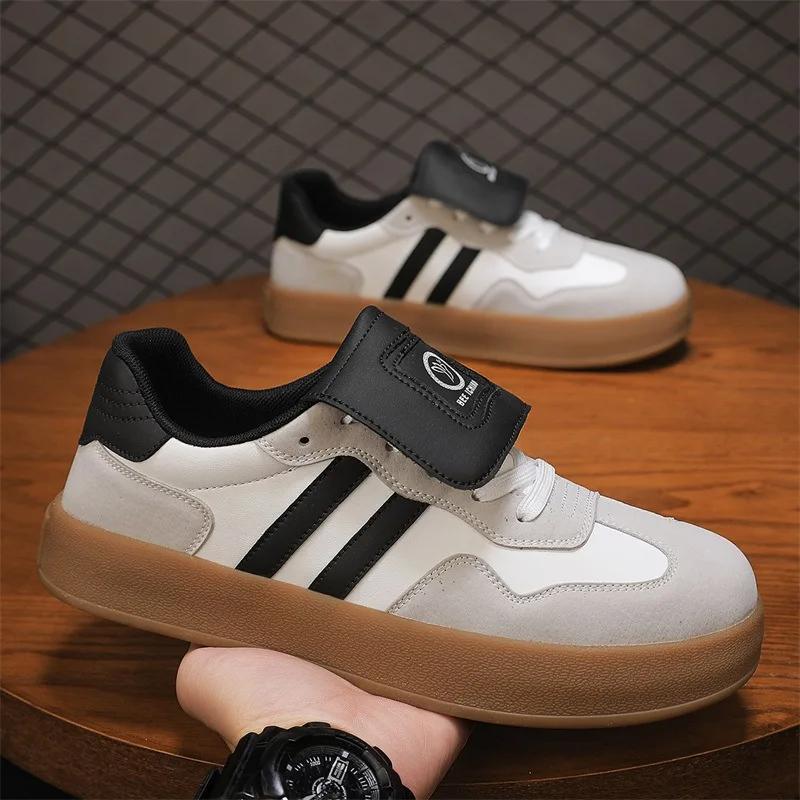 Fashion New Shoes for Men Women Genuine Leather Casual Shoes Trend Striped Flat Skateboard Shoes Street Cool Lace-up Sneaker
