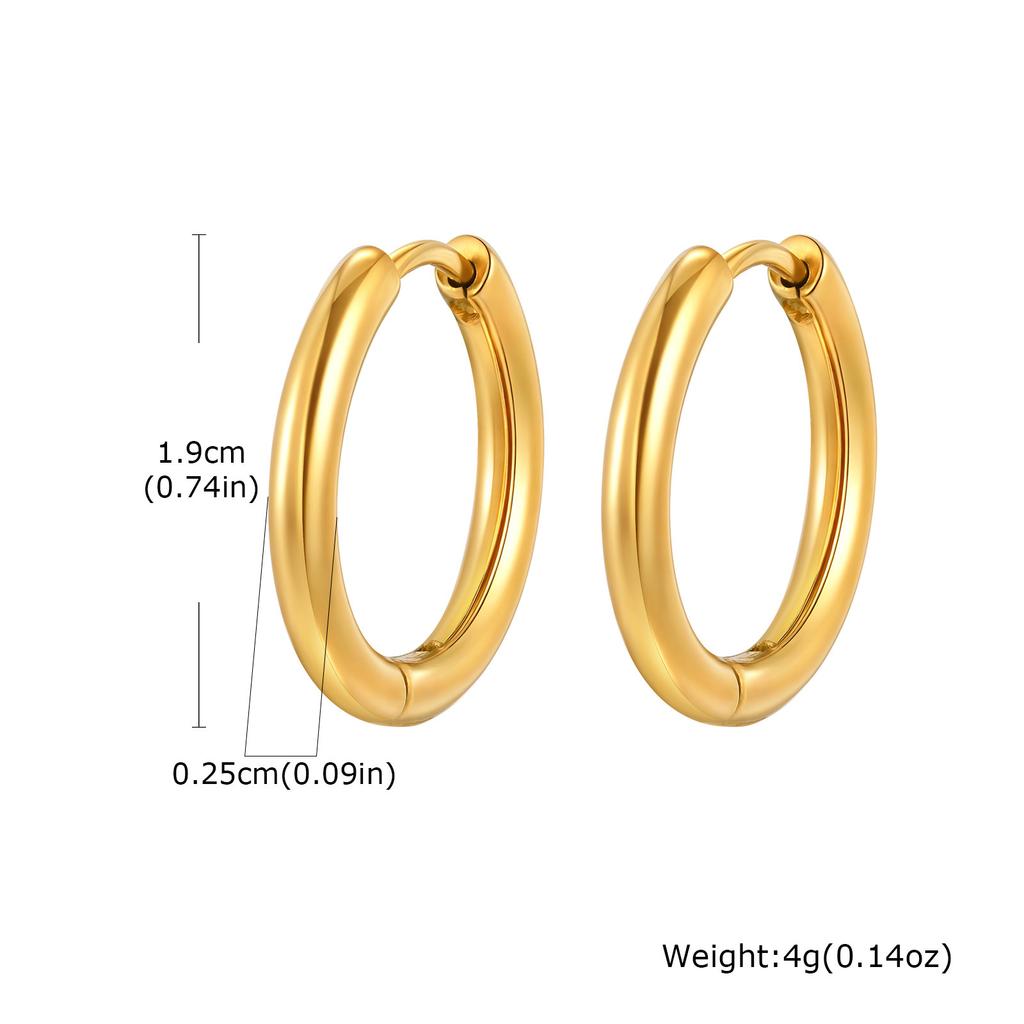 Wind stainless steel geometric large plain ring earrings plated with 18k gold simple earrings women's multi-specification 2mm, 4mm