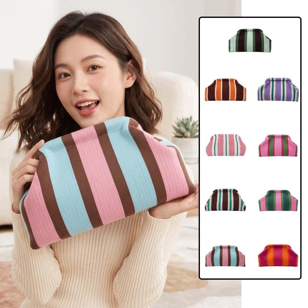 Hasp Closure Striped Bag Soft Texture Cloud Pouch Wrinkled Purse Knit Clutch Fashion Ladies