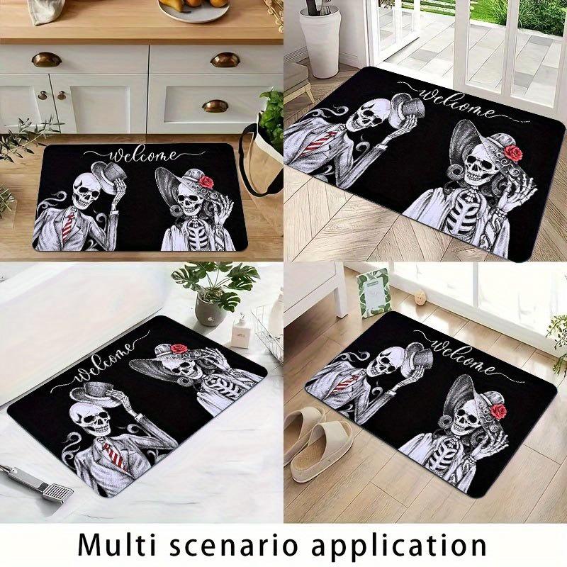 1PC Halloween Skull Kitchen Rug Non-Slip Door Mat Pop design Bathroom Rug Bath Mat Carpet for Home Sink Laundry Decor