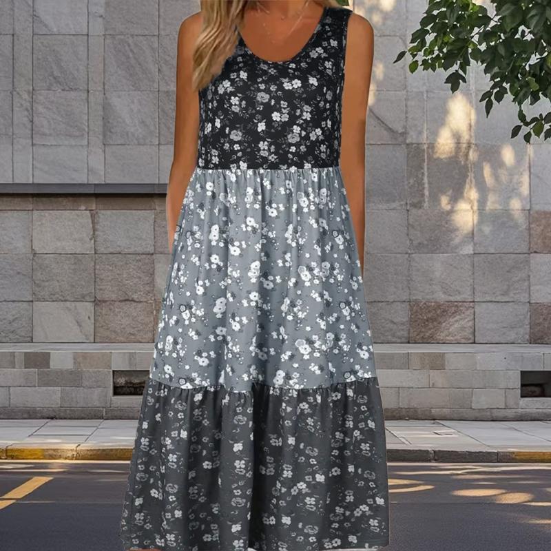 

Женское платье из двух частей с имитацией розы и цветочным принтом в стиле пэчворк без рукавов с круглым вырезом, свободное, мягкое и удобное, большого размера 7XL серый